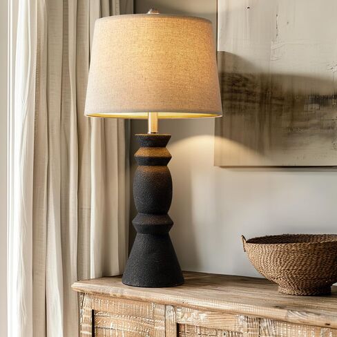 Oneach 25'' Farmhouse Ceramic Table Lamp Set of 2 for Bedroom Living Room House Decor Deep Charcoal Grey Desk Lamps Home Office Dorm Rustic Modern Style Lamp in Saudi Arabia