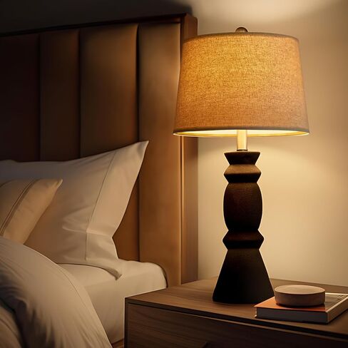 Oneach 25'' Farmhouse Ceramic Table Lamp Set of 2 for Bedroom Living Room House Decor Deep Charcoal Grey Desk Lamps Home Office Dorm Rustic Modern Style Lamp in Saudi Arabia