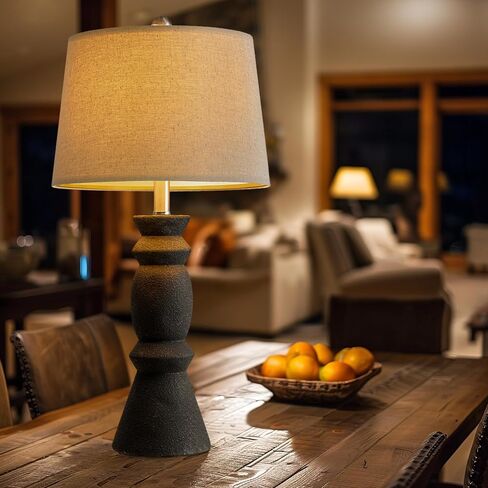 Oneach 25'' Farmhouse Ceramic Table Lamp Set of 2 for Bedroom Living Room House Decor Deep Charcoal Grey Desk Lamps Home Office Dorm Rustic Modern Style Lamp in Saudi Arabia