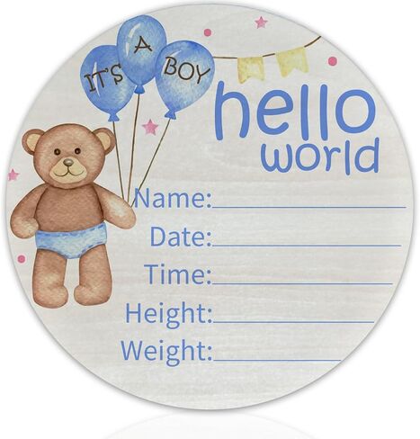 Baby Announcement Sign for Newborn Boys or Girls, Hello World Newborn Sign, Nursery Wall Decor, Baby Name Sign, Strawberry Theme Birch Wood 6 inch Circle Board Birth Stat Sign, Newborn Gifts in Kuwait