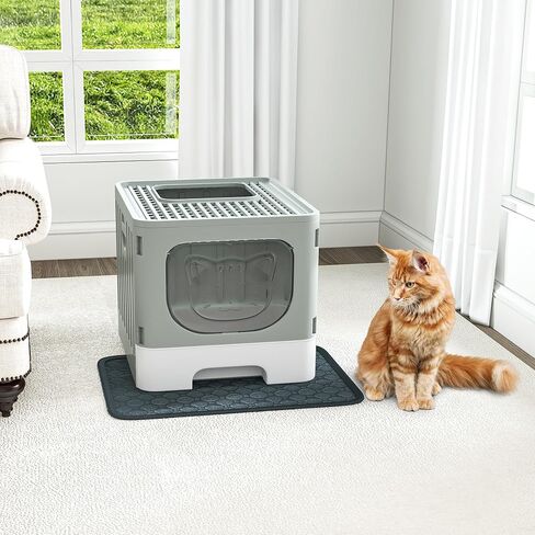 صندوق القمامة المرفق DWVO مع دخول/مخرج ثنائي الاتجاه ، صندوق فضلات كبير مضاد للزجاج مع حصيرة ومغرفة للقمامة ، تجميع سهلة وتنظيف-رمادي in Kuwait