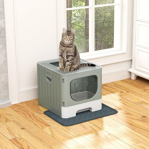 صندوق القمامة المرفق DWVO مع دخول/مخرج ثنائي الاتجاه ، صندوق فضلات كبير مضاد للزجاج مع حصيرة ومغرفة للقمامة ، تجميع سهلة وتنظيف-رمادي in Kuwait