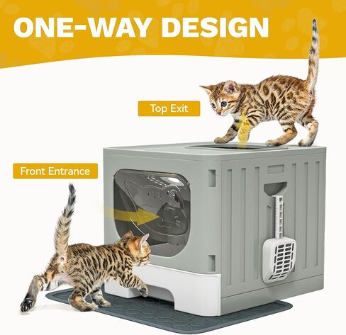 صندوق القمامة المرفق DWVO مع دخول/مخرج ثنائي الاتجاه ، صندوق فضلات كبير مضاد للزجاج مع حصيرة ومغرفة للقمامة ، تجميع سهلة وتنظيف-رمادي in Kuwait