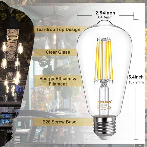 DiCUNO ST64 Edison LED Bulb 60W Equivalent, 6W, Warm White 2700K, Dimmable Vintage LED Light Bulbs, 700LM E26 Medium Base with Clear Glass for Dining Room, Kitchen Lighting,Pack of 6 in Saudi Arabia