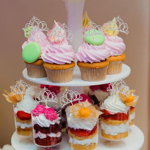 24pcs Crown Cupcake Topcake Topcake Glitter Queen Crown Cupcake تختار للملكة Princess موضوع استحمام الطفل الفتيات زواج أعياد عيد ميلاد اللوازم (Silver) in Saudi Arabia