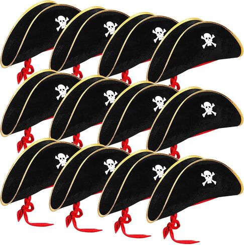 Hsei 8 Pcs Halloween Pirate Hat Pirate Costume Party Hats Skull Print Pirate Captain Hat Bulk for Halloween Party Masquerade Costume Cosplay Accessories in Saudi Arabia