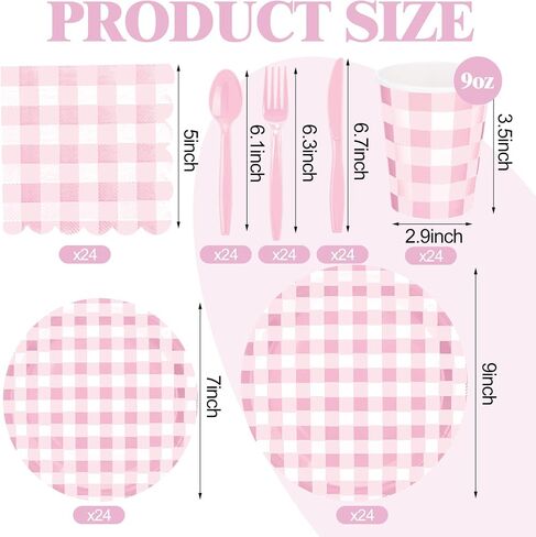 168 Pcs Gingham Party Supplies for 24 Guests Paper Plates Knives Spoons Forks Napkins Cups Disposable Set Cutlery for Checkered Dinner Wedding Party Favor(Sage Green) in Kuwait