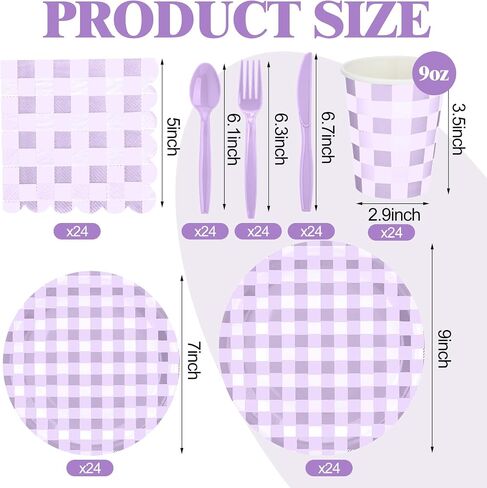 168 Pcs Gingham Party Supplies for 24 Guests Paper Plates Knives Spoons Forks Napkins Cups Disposable Set Cutlery for Checkered Dinner Wedding Party Favor(Sage Green) in Kuwait