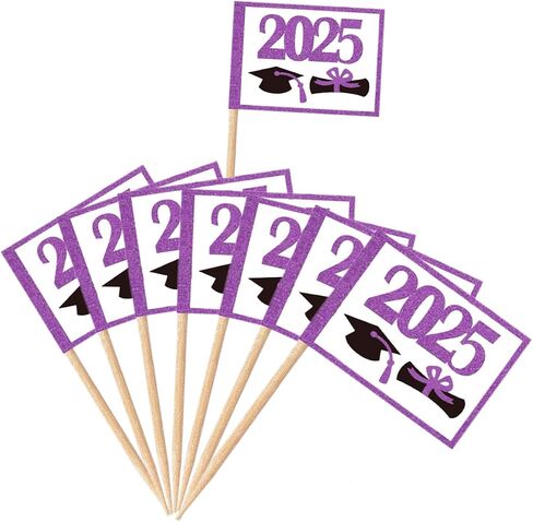 100 PCS Mini Graduation 2025 Toinpick Flags Decorations Decorations theme ، خريجي فئة 2025 Cap Diploma Cupcake Topcake Cocktail Food Flags Decor （Green） in Kuwait