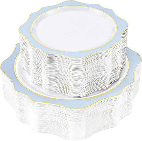 100 PCS White Disposable Plates for 50 Guests, Scalloped Plastic Plates Include 50 Dinner Plates and 50 Dessert Plates for Party, Wedding in Saudi Arabia