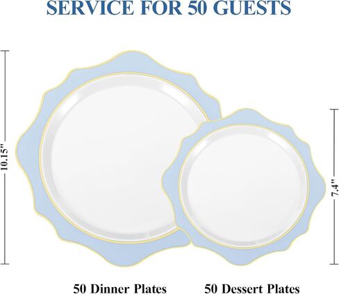 100 PCS White Disposable Plates for 50 Guests, Scalloped Plastic Plates Include 50 Dinner Plates and 50 Dessert Plates for Party, Wedding in Saudi Arabia