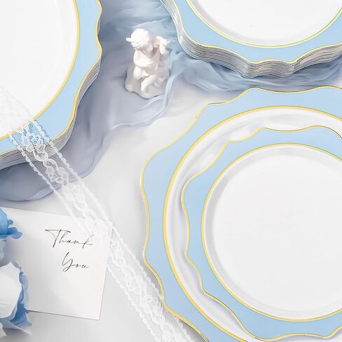 100 PCS White Disposable Plates for 50 Guests, Scalloped Plastic Plates Include 50 Dinner Plates and 50 Dessert Plates for Party, Wedding in Saudi Arabia