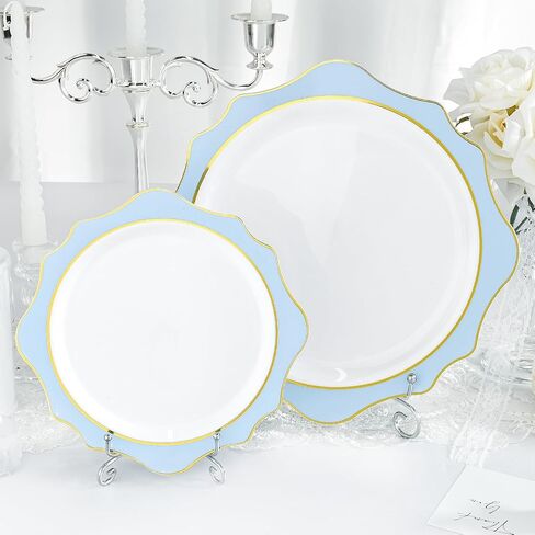 100 PCS White Disposable Plates for 50 Guests, Scalloped Plastic Plates Include 50 Dinner Plates and 50 Dessert Plates for Party, Wedding in Saudi Arabia