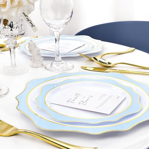 100 PCS White Disposable Plates for 50 Guests, Scalloped Plastic Plates Include 50 Dinner Plates and 50 Dessert Plates for Party, Wedding in Saudi Arabia