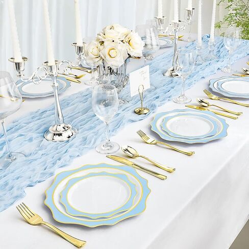 100 PCS White Disposable Plates for 50 Guests, Scalloped Plastic Plates Include 50 Dinner Plates and 50 Dessert Plates for Party, Wedding in Saudi Arabia