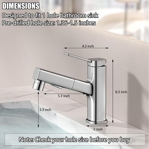 Bathroom Faucet - Three Water Modes (Spray, Stream, Fountain), Pull-Out Sprayer, Honeycomb Aerator, Easy Installation, Durable Ceramic Valve - Ideal for Family and Modern Bathrooms (Grey) in Saudi Arabia