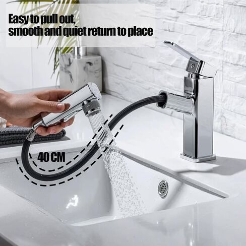 Bathroom Faucet - Three Water Modes (Spray, Stream, Fountain), Pull-Out Sprayer, Honeycomb Aerator, Easy Installation, Durable Ceramic Valve - Ideal for Family and Modern Bathrooms (Grey) in Saudi Arabia