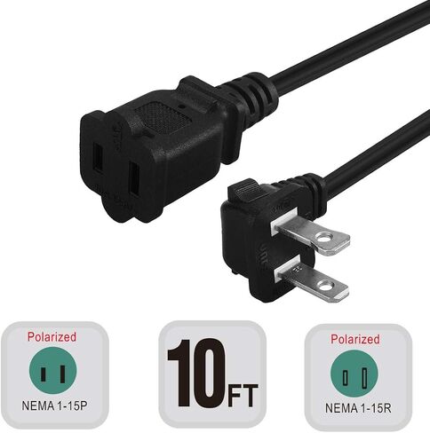 6-Feet (1.8M) Right Angled Polarized US 2-Prong Male-Female Extension Power Cord Cable, SPT-2 16AWG 2 Prong Extension Cable Cord 10A/125V in Saudi Arabia