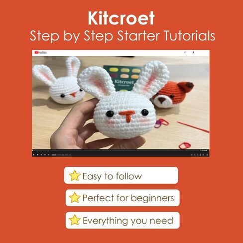 Kitcroet Crochet Kits for Beginners, Starter Crochet Kit All-in-One Complete Rabbit Crochet Kit Learn to Crochet Sets with Step by Step Video Tutorials for Adults - Bunny with Carrot[New] in Saudi Arabia