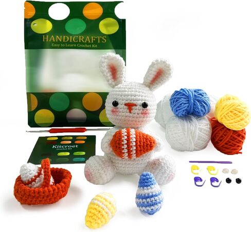Kitcroet Crochet Kits for Beginners, Starter Crochet Kit All-in-One Complete Rabbit Crochet Kit Learn to Crochet Sets with Step by Step Video Tutorials for Adults - Bunny with Carrot[New] in Saudi Arabia