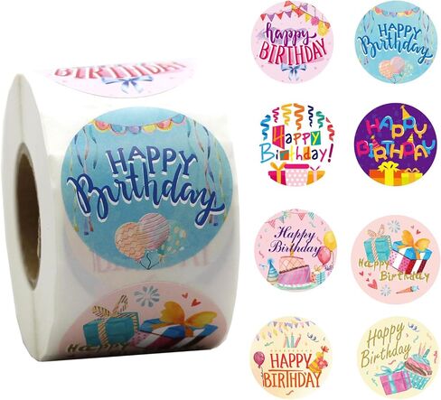 500pcs Happy Birthday Roll Stickers Birthday Gifts Roll Decals Stickers Happy Birthday Greeting Round Stickers Fun Birthday Cake Balloon Labels Seal Tag Stickers for Birthday Party Envelope Decoration in Saudi Arabia