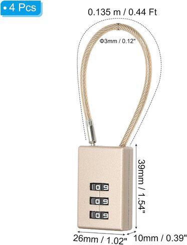 PATIKIL 4 Pack 3 Digit Combination Lock, Helmet Padlock Cable Lock Gym Locker Lock with 0.44Ft Flexible Security Steel Lock Wire for Bike Locker Travel Luggage, Grey in Saudi Arabia