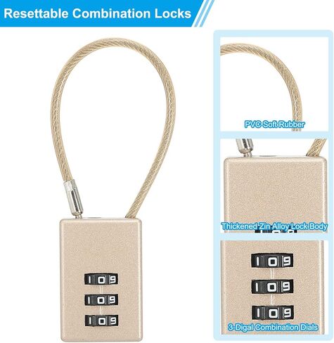 PATIKIL 4 Pack 3 Digit Combination Lock, Helmet Padlock Cable Lock Gym Locker Lock with 0.44Ft Flexible Security Steel Lock Wire for Bike Locker Travel Luggage, Grey in Saudi Arabia