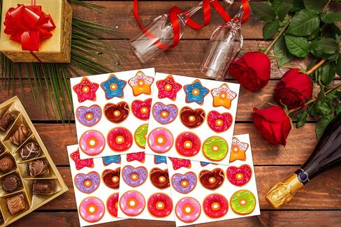 SICOHOME 216pcs Donuts Heart Stickers Valentines Stickers for Kids School Classroom Teacher Reward Party Decor Donut Sticker for Kids Donut Party Favors Valentines Party Scrapbooking Supplies in Saudi Arabia