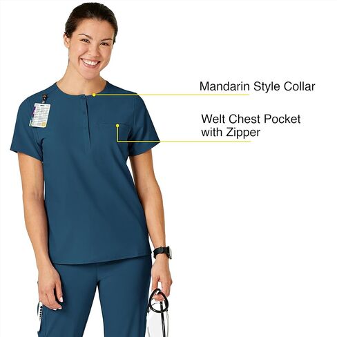 WonderWink Women's Mandarin Collar Tuck-in Scrub Top, Ceil Blue, XL in Saudi Arabia