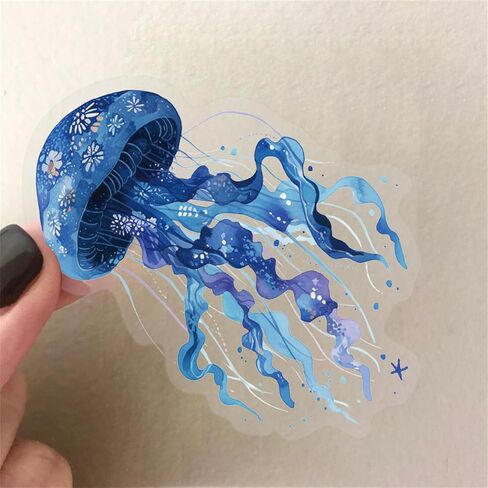 50PCS Jellyfish Transparent Stickers Pack,Aesthetic Colorful Cute Jelly Fish Decor Gifts for Kids Teens Adults Waterproof Vinyl PET Ocean Animal Stickers for Scrapbook Party Favors (Jellyfish) in Kuwait