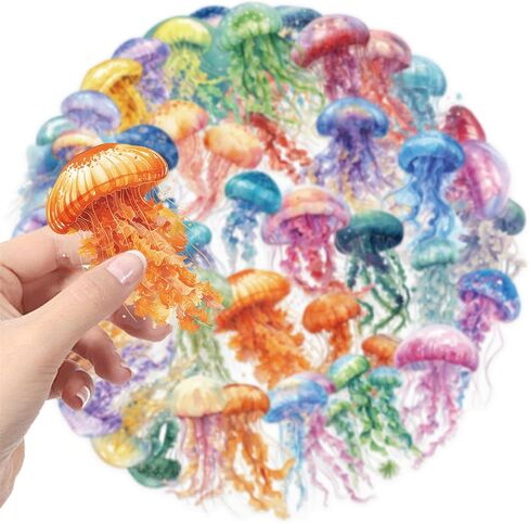 50PCS Jellyfish Transparent Stickers Pack,Aesthetic Colorful Cute Jelly Fish Decor Gifts for Kids Teens Adults Waterproof Vinyl PET Ocean Animal Stickers for Scrapbook Party Favors (Jellyfish) in Kuwait