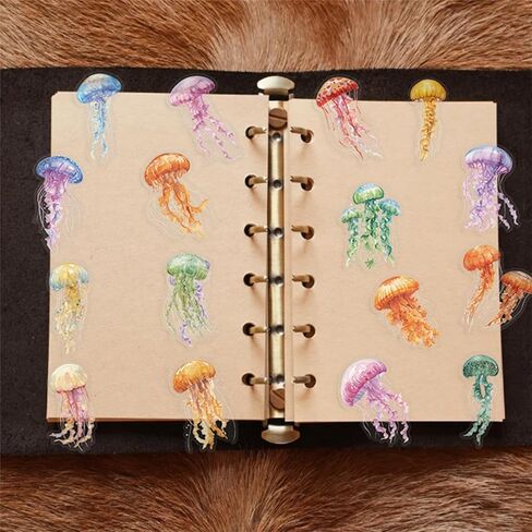 50PCS Jellyfish Transparent Stickers Pack,Aesthetic Colorful Cute Jelly Fish Decor Gifts for Kids Teens Adults Waterproof Vinyl PET Ocean Animal Stickers for Scrapbook Party Favors (Jellyfish) in Kuwait