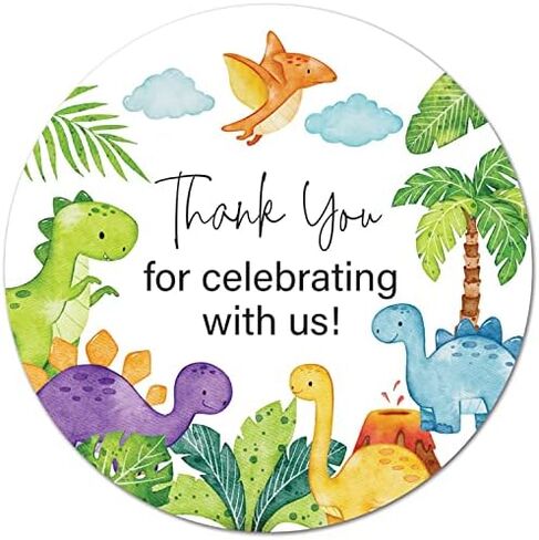 2" Round Dinosaur Thank You Favor Stickers for Birthday and Baby Shower - Set of 40 (Watercolor) in Saudi Arabia