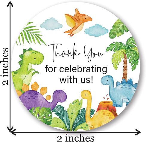 2" Round Dinosaur Thank You Favor Stickers for Birthday and Baby Shower - Set of 40 (Watercolor) in Saudi Arabia