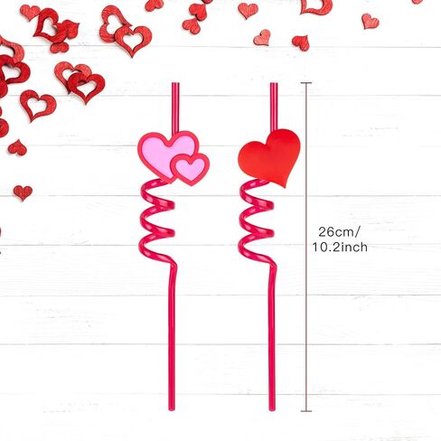 24 PCS Valentines Drinking Straws Reusable Red Love Heart Straws Crazy Loop Straws Valentine School Party Decor Straws for Valentine's Day Party Wedding Bachelorette Party Supplies Favors in Saudi Arabia