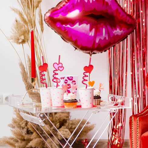 24 PCS Valentines Drinking Straws Reusable Red Love Heart Straws Crazy Loop Straws Valentine School Party Decor Straws for Valentine's Day Party Wedding Bachelorette Party Supplies Favors in Saudi Arabia