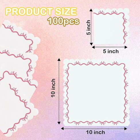 100 Pack Pink Bow Cocktail Napkins Scalloped Edges 5 x 5 Bachelorette Party Decoration Wedding Bridal Engagement Coquette Birthday Baby Shower Dinner Lunch Supplies in Saudi Arabia