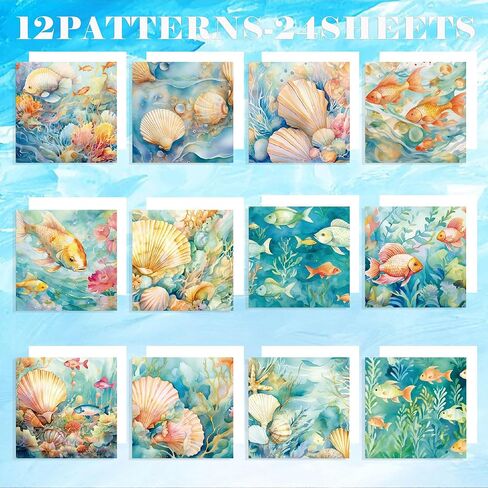 24 Sheets Ocean Theme Scrapbook Paper 6-inches Single-Sided Blue Pattern Premium Specialty Decorative Craft Paper Pad for DIY Scrapbooking Background Arts Crafts Making (C-style) in Saudi Arabia
