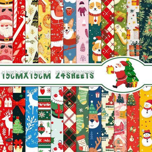 24 Sheets Christmas Themed Scrapbook Paper, 6x6'' Xmas Craft Paper Papermania Folded Flat in 24 Designs for Christmas Card Making Scrapbook Winter Photo Album Decor (C, 6x6in) in Saudi Arabia