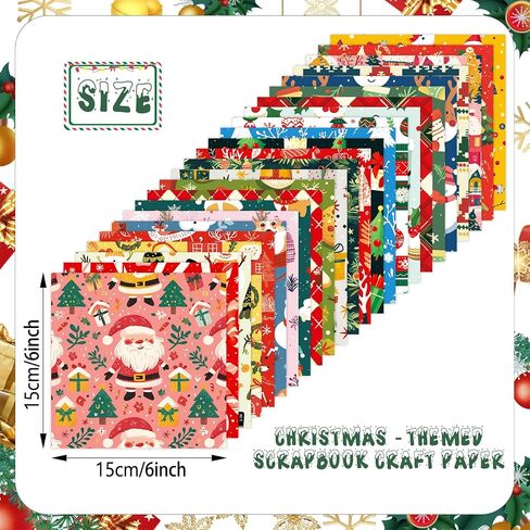 24 Sheets Christmas Themed Scrapbook Paper, 6x6'' Xmas Craft Paper Papermania Folded Flat in 24 Designs for Christmas Card Making Scrapbook Winter Photo Album Decor (C, 6x6in) in Saudi Arabia