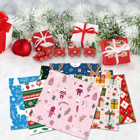 24 Sheets Christmas Themed Scrapbook Paper, 6x6'' Xmas Craft Paper Papermania Folded Flat in 24 Designs for Christmas Card Making Scrapbook Winter Photo Album Decor (C, 6x6in) in Saudi Arabia