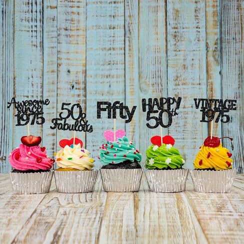 Gyufise 30Pcs 60th Birthday Cupcake Toppers Vintage 1964 Cake Decorations Cheers to 60 Fabulous Sixty Cupcake Picks 60th Birthday Wedding Anniversary Party Cake Decorations Supplies Black in Kuwait
