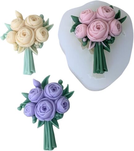 3D Flower Bouquet Candle Soap Silicone Molds Fondant Chocolate Candy Cake Decorating Mould Resin Clay Baking Pastry Tools (Peony) in Saudi Arabia