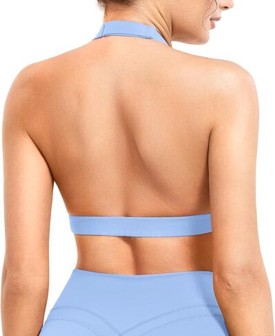 YEOREO Roxanie Women Halter Sports Bra Scoop Neck Removable Padded Open Back Yoga Workout Crop Tank Top in Kuwait
