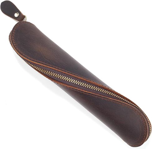 GORGECRAFT Real Leather Pen Pouch Genuine Leather Pencil Case Handcrafted Crazy Horse Leather Pocket Bag Zippered Holder for Tools Office Reading Glasses Case Stationery Storage, Coconut Brown in Saudi Arabia