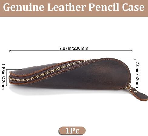 GORGECRAFT Real Leather Pen Pouch Genuine Leather Pencil Case Handcrafted Crazy Horse Leather Pocket Bag Zippered Holder for Tools Office Reading Glasses Case Stationery Storage, Coconut Brown in Saudi Arabia