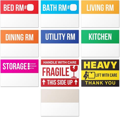 Home Moving Labels (3 x 2 inch, 10 Designs - 300 Labels) for 1-2 Bedroom, Color Coded Moving Stickers w/Writable Note Area, Fragile, Heavy & Extra Blank Stickers in Kuwait