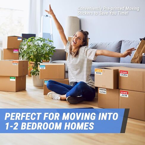 Home Moving Labels (3 x 2 inch, 10 Designs - 300 Labels) for 1-2 Bedroom, Color Coded Moving Stickers w/Writable Note Area, Fragile, Heavy & Extra Blank Stickers in Kuwait