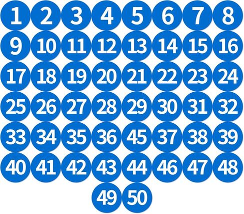1-50 Circle Numbered Vinyl Stickers,Anti-Fading Waterproof 1.2 in Self Adhesive Die Cut Consecutive Number Vinyl Decal,Production and Fitness Equipment Blue Number Sticker(Blue) in Saudi Arabia