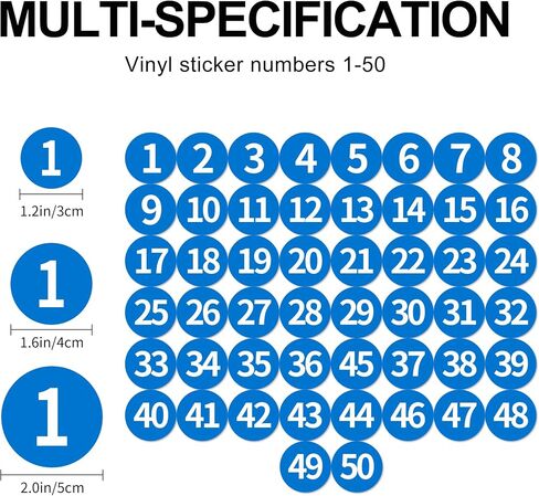 1-50 Circle Numbered Vinyl Stickers,Anti-Fading Waterproof 1.2 in Self Adhesive Die Cut Consecutive Number Vinyl Decal,Production and Fitness Equipment Blue Number Sticker(Blue) in Saudi Arabia